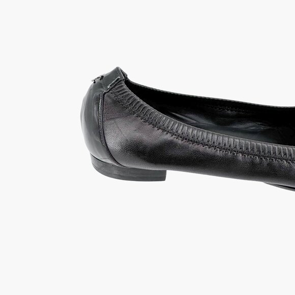 Chanel Cap Toe CC Ballet Flat Size 39 US 8-8.5 Black Pointed Toe Elastic Leather - Picture 10 of 15